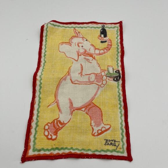 Tony Sarg Vintage 1930's Era Linen Cocktail Napkins Signed Set Of 10 - Picture 5 of 11